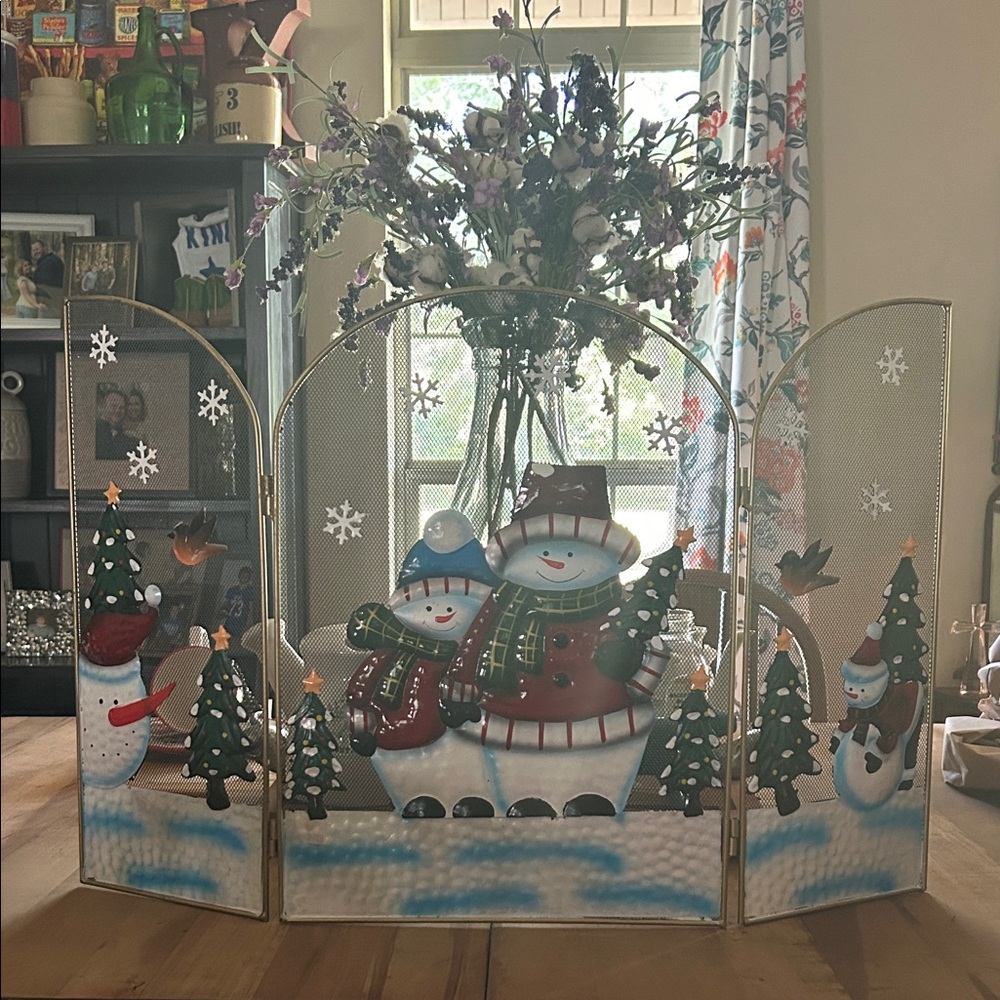 Festive Snowman Fireplace Screen - Holiday Home Decor